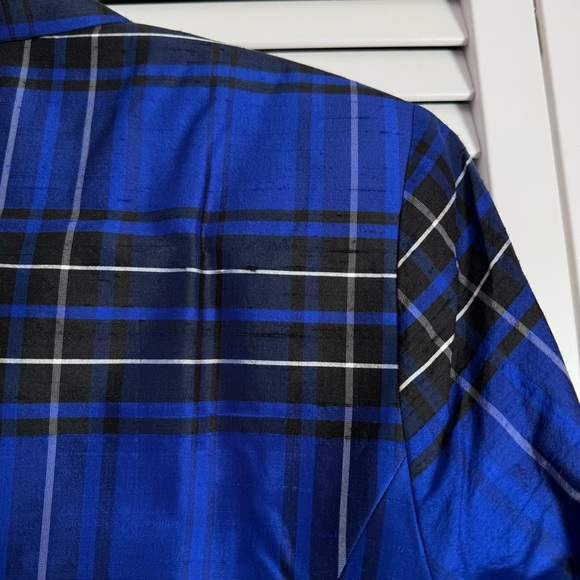 Doncaster Silk Plaid Lightweight Blazer Shirt Jacket Blue Black Size 12 NEW - Picture 6 of 9